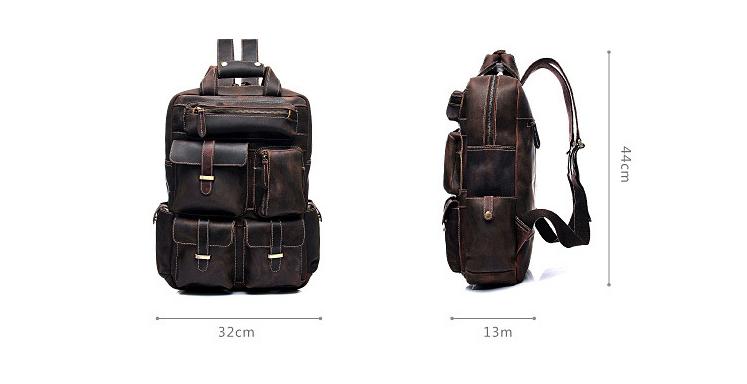 The Shelby Backpack handmade genuine Crazy Horse leather backpack with multiple pockets and padded laptop compartment