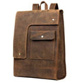 Vintage Leather Backpack in brown Crazy Horse leather with front flap pocket and distinctive rugged finish