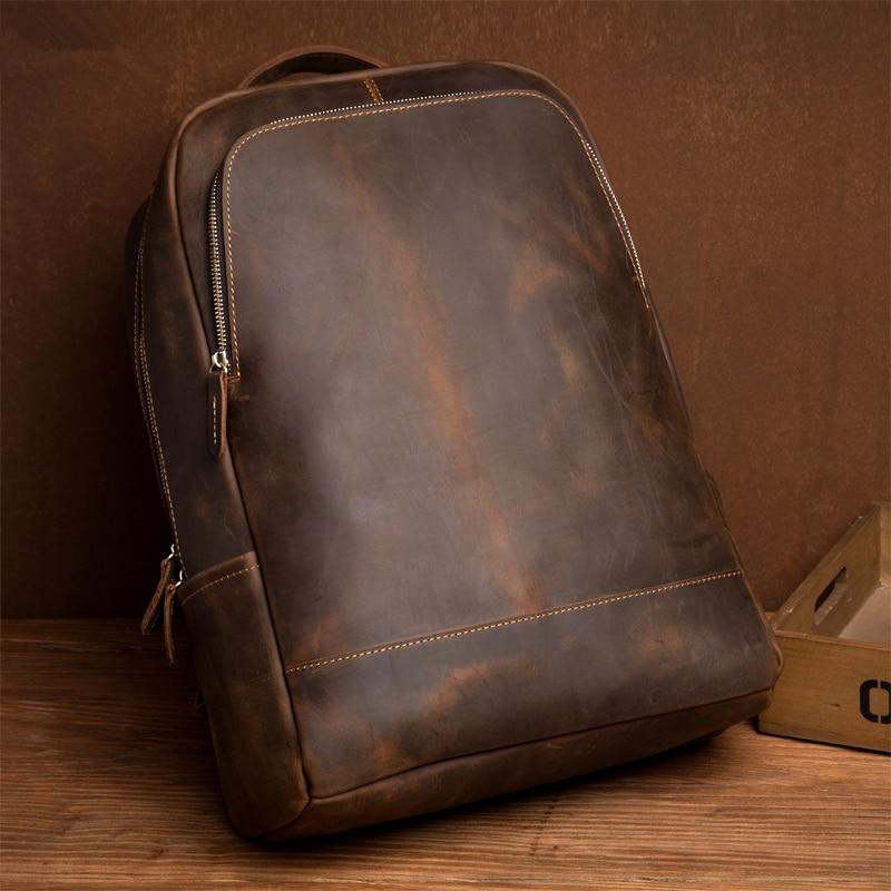 Vernon Leather Minimalist Backpack made of genuine crazy horse leather with ergonomic straps and multiple pockets for everyday use