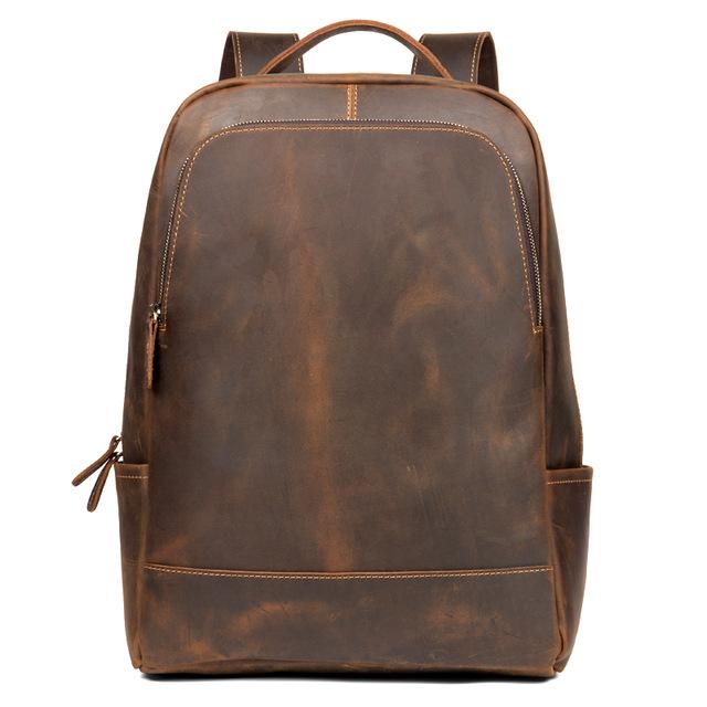 Vernon Leather Minimalist Backpack made of premium crazy horse leather with ergonomic straps and multiple pockets for everyday use