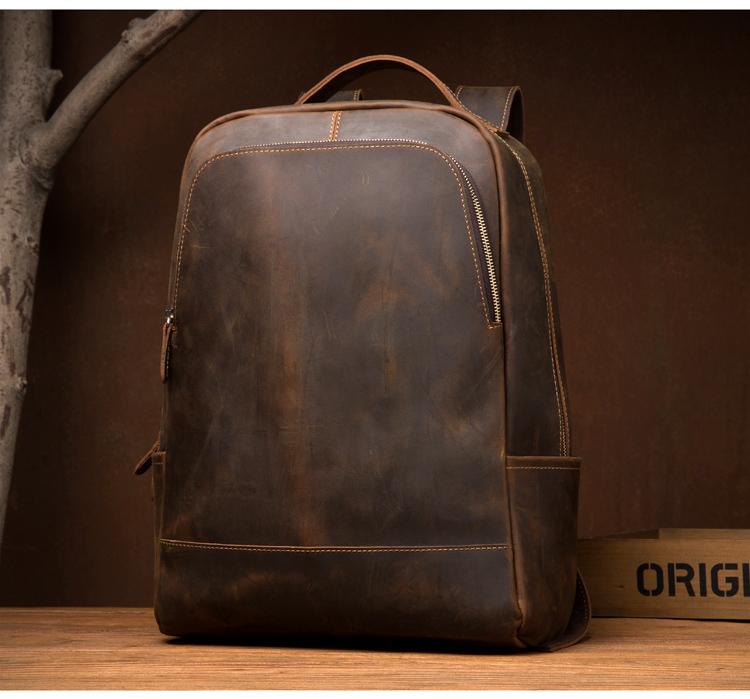 Vernon Leather Minimalist Backpack made from premium crazy horse leather with ergonomic straps and multiple pockets for everyday carry