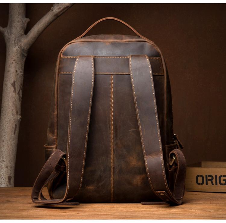 Vernon Leather Minimalist Backpack made from premium crazy horse leather with ergonomic straps and multiple pockets for everyday use