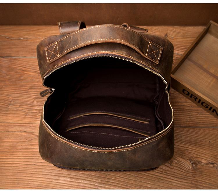 Vernon Leather Minimalist Backpack made from premium crazy horse leather with ergonomic straps and multiple compartments for everyday use