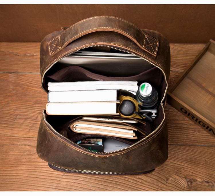 Vernon Leather Minimalist Backpack made from premium crazy horse leather with ergonomic straps and magnetic pocket