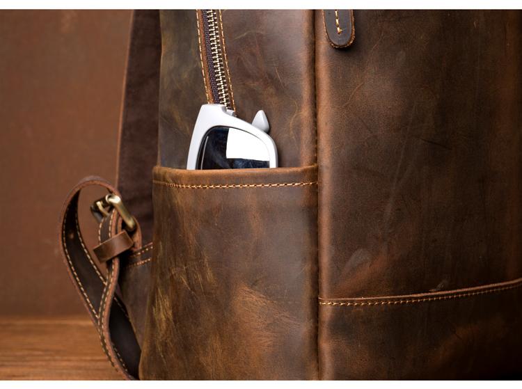 Vernon Leather Minimalist Backpack made of genuine crazy horse leather with ergonomic straps and multiple pockets for everyday use
