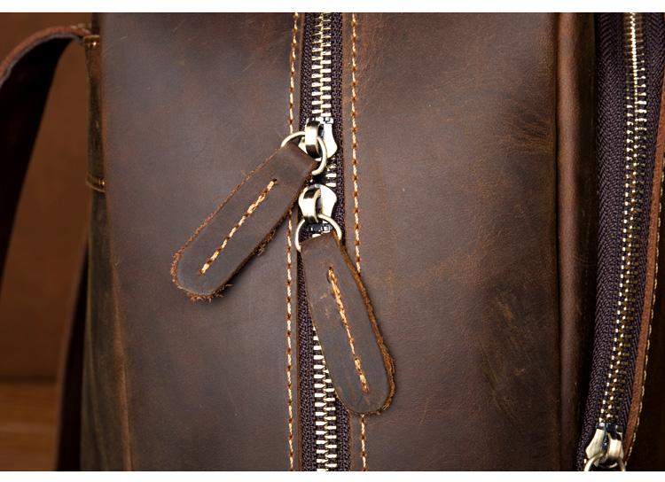 Vernon Leather Minimalist Backpack in premium crazy horse leather with ergonomic straps and multiple pockets for everyday use