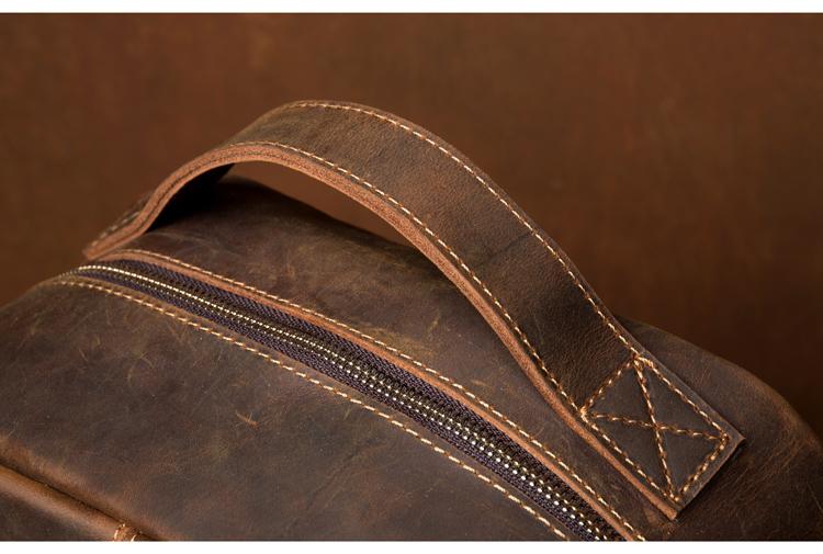 Vernon Leather Minimalist Backpack in genuine crazy horse leather with ergonomic straps and multiple pockets