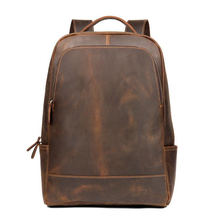 Vernon Leather Minimalist Backpack made of premium crazy horse leather with ergonomic straps and spacious compartments for a 15" laptop