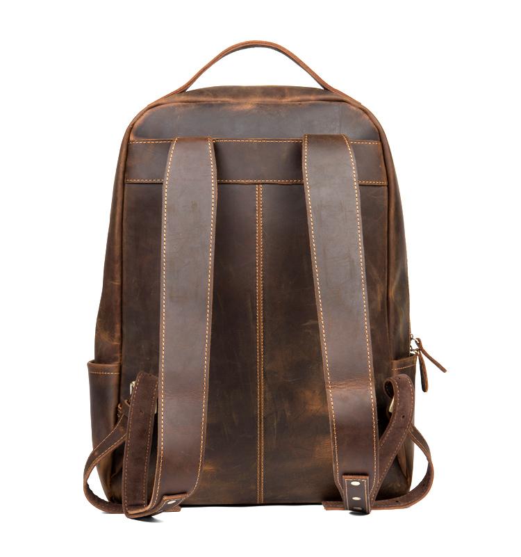 Vernon Leather Minimalist Backpack made of premium crazy horse leather featuring ergonomic straps and multiple pockets