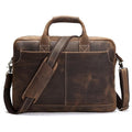 Vintage Welch Briefcase in brown crazy horse leather with adjustable shoulder strap and top handle
