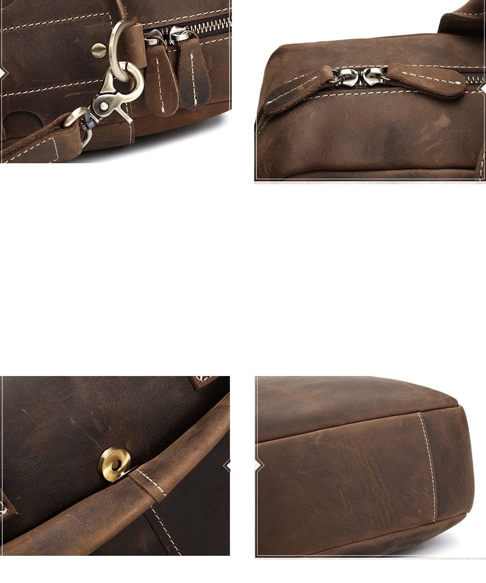 Welch Briefcase vintage leather messenger bag in brown with adjustable shoulder strap and multiple compartments
