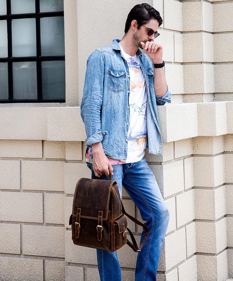 Freja Backpack handcrafted crazy horse leather travel backpack with multiple compartments and adjustable straps
