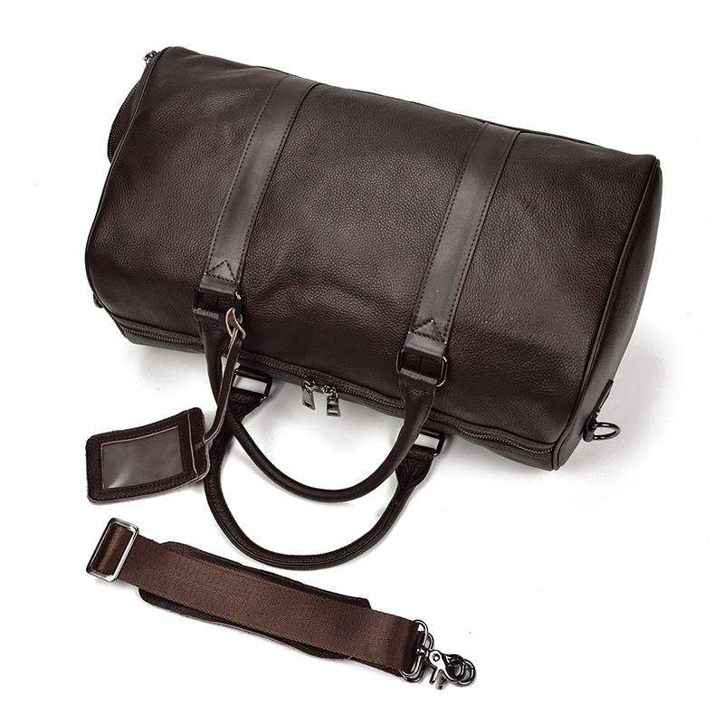 Endre Weekender Leather Duffle Bag in black leather with adjustable shoulder strap and multiple compartments for travel and daily use