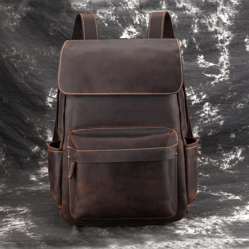 The Helka Backpack genuine vintage crazy horse leather backpack with adjustable straps and multiple pockets