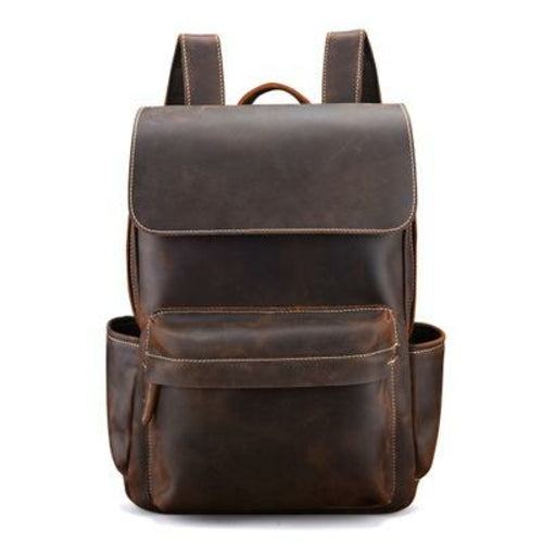 The Helka Backpack genuine vintage crazy horse leather backpack with adjustable straps and front zippered pocket