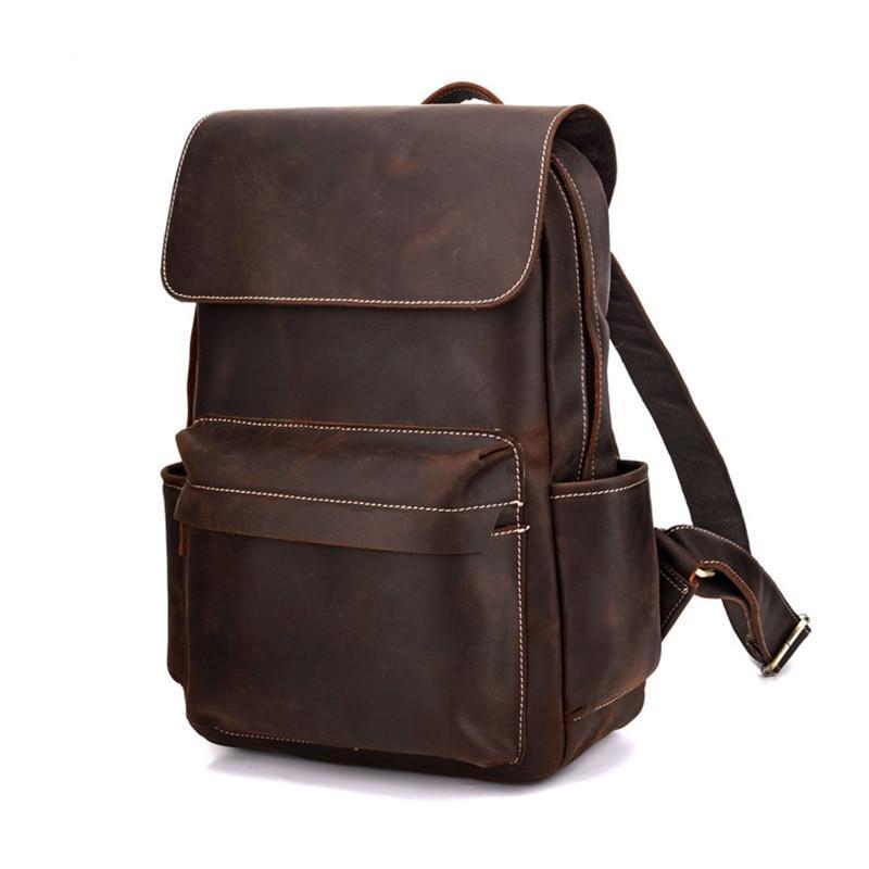 The Helka Backpack vintage genuine crazy horse leather backpack with leather straps and zippered pockets