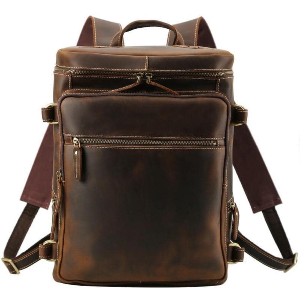 The Raoul Backpack handmade vintage leather backpack with multiple pockets and adjustable straps