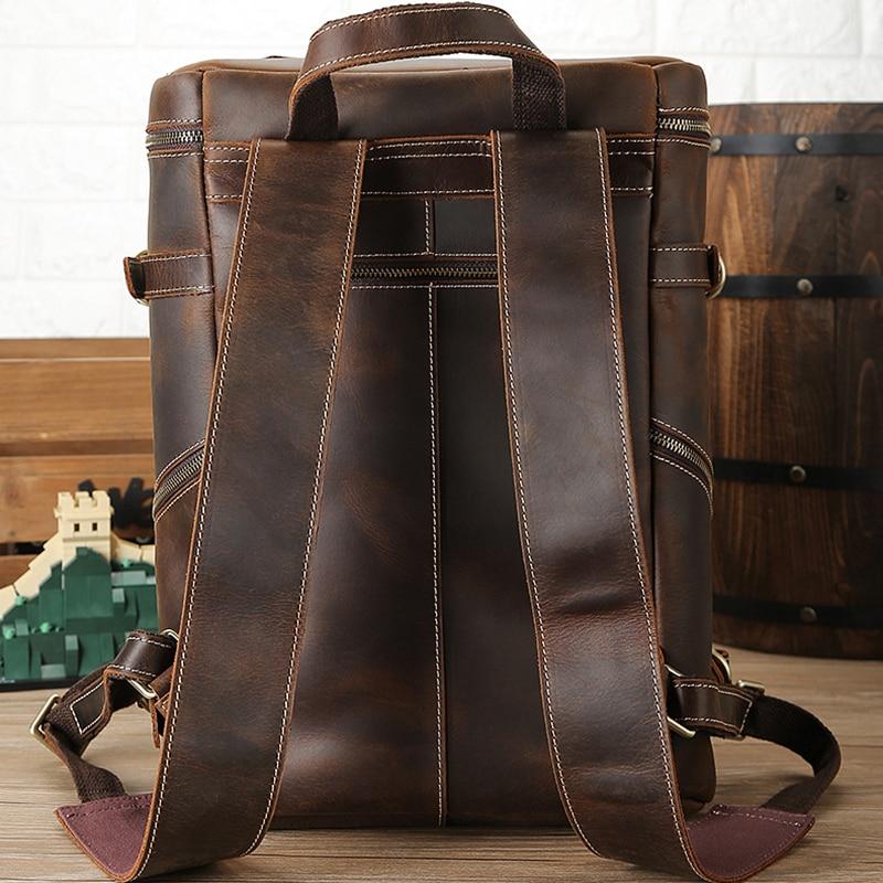 The Raoul Backpack handmade vintage crazy horse leather with multiple pockets and adjustable straps