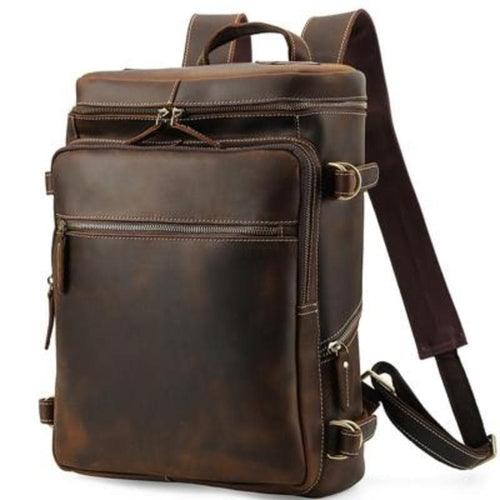 The Raoul Backpack handmade vintage crazy horse leather with multiple pockets and adjustable straps