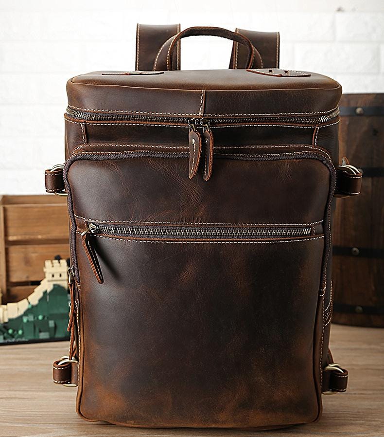 The Raoul Backpack handmade vintage leather with multiple pockets and adjustable straps