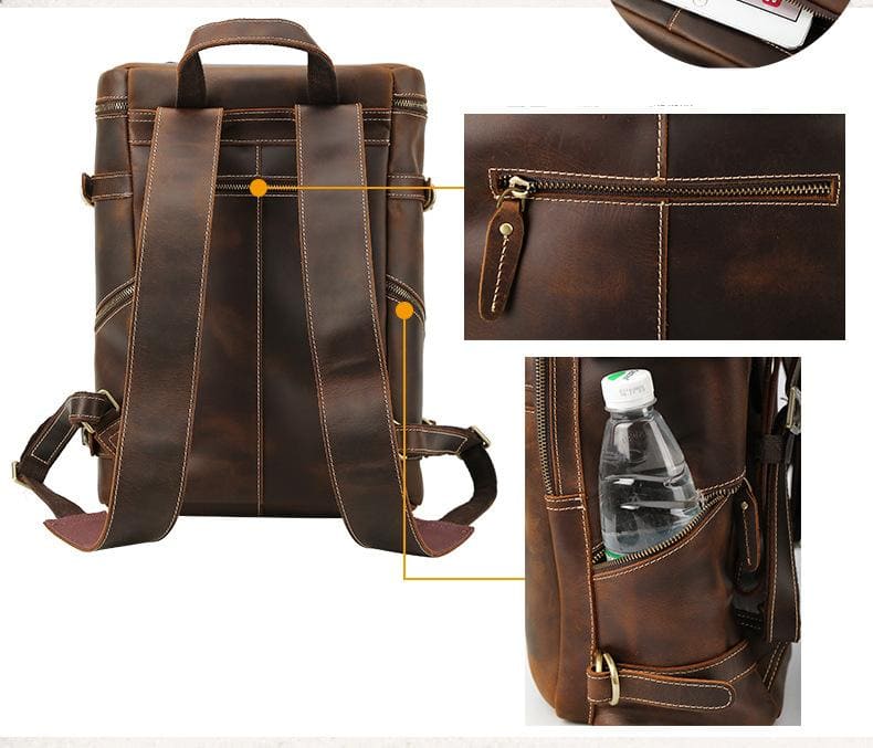 The Raoul Backpack handmade vintage leather backpack with multiple pockets and adjustable straps