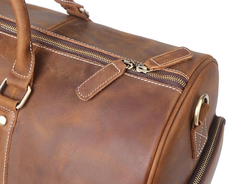 Dagny Leather Weekender Duffle Bag in premium crazy horse leather with spacious compartments and removable shoulder strap