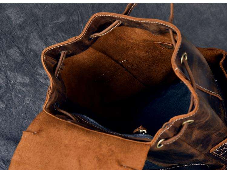 Olaf Leather Travel Backpack vintage brown leather rucksack with front pockets and adjustable straps