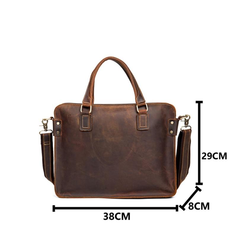 The Viggo Genuine Leather Messenger Bag briefcase in rich brown crazy horse leather with adjustable shoulder strap and multiple compartments