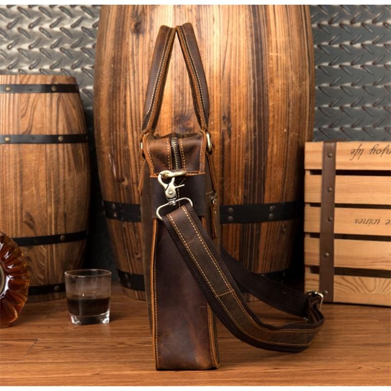 Viggo Genuine Leather Messenger Bag in crazy horse leather with adjustable strap and multiple compartments