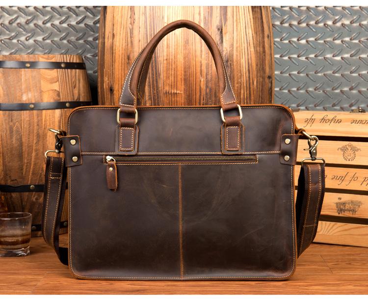 Viggo Genuine Leather Messenger Bag in crazy horse leather with adjustable strap and multiple compartments for organized carrying