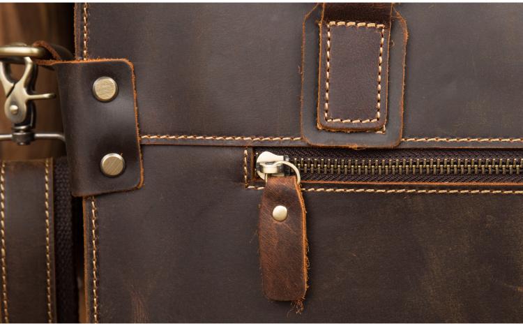 Viggo Genuine Leather Messenger Bag briefcase with adjustable strap and multiple compartments for laptop and documents