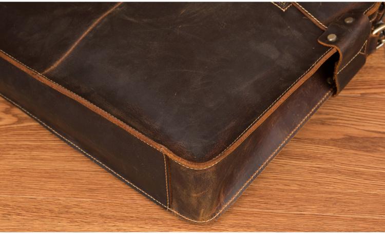 Viggo Genuine Leather Messenger Bag in rich crazy horse leather with adjustable strap and multiple compartments for laptop and documents